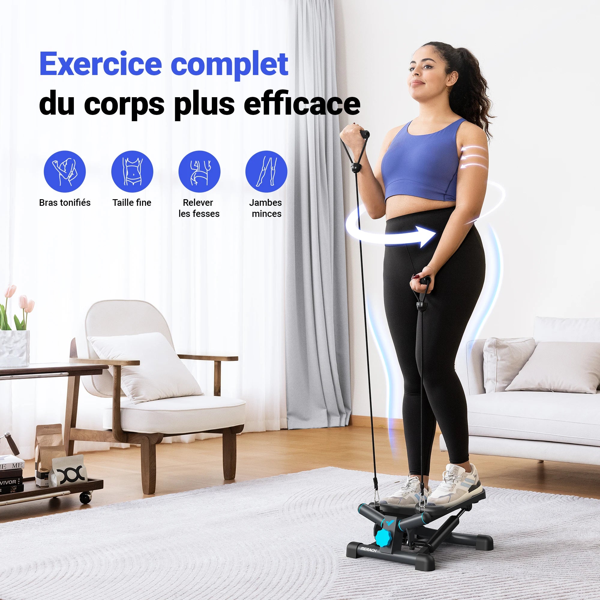 Mini Stepper Rotatif 140 kg avec Cordes de Résistance – Fitness Maison & Bureau
