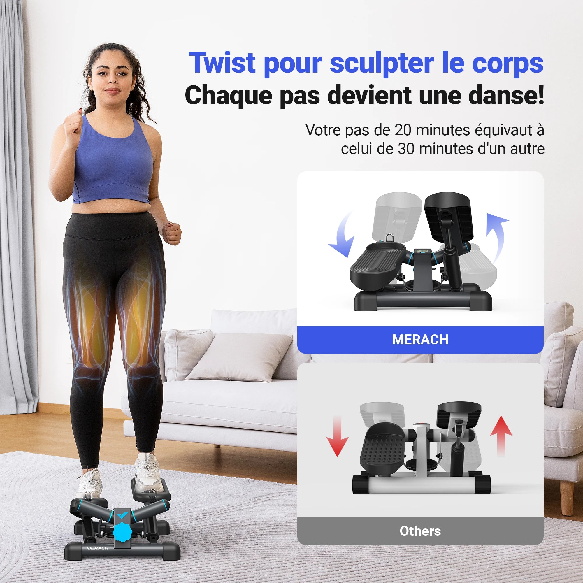 Mini Stepper Rotatif 140 kg avec Cordes de Résistance – Fitness Maison & Bureau