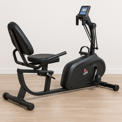 Vélo d’appartement – Résistance 8 niveaux, siège réglable, dossier, écran LCD