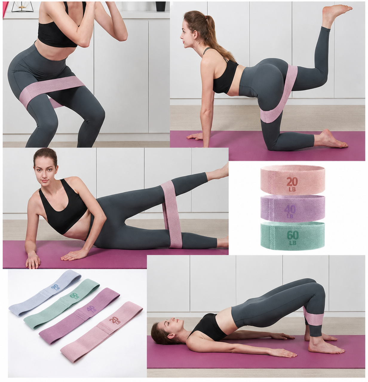 Bande de Résistance Fitness - Lot de 4 Elastiques pour Fessiers, Jambes & Yoga