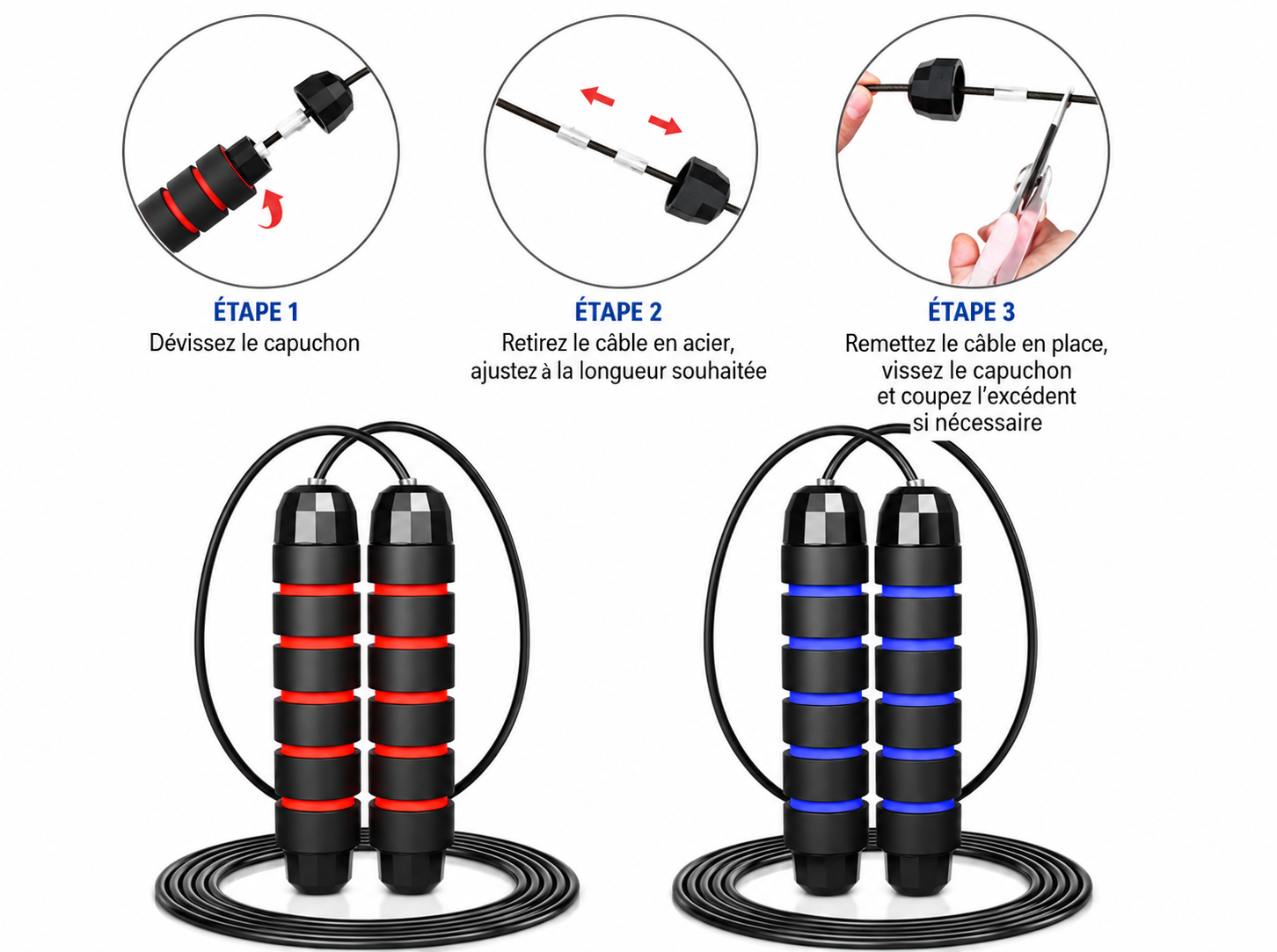 Corde à Sauter Réglable en Acier Anti-Enchevêtrement – Cardio & Fitness