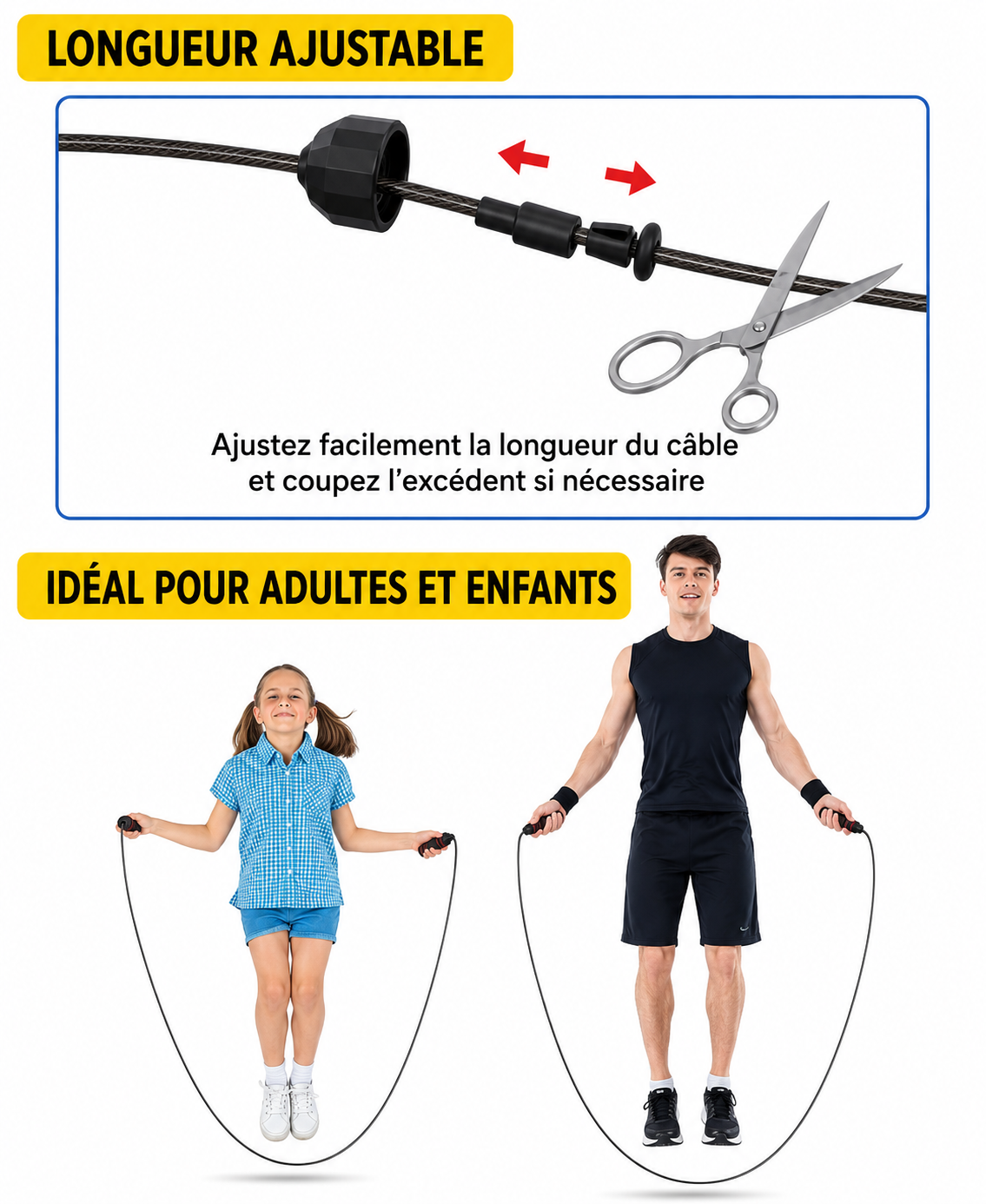 Corde à Sauter Réglable en Acier Anti-Enchevêtrement – Cardio & Fitness