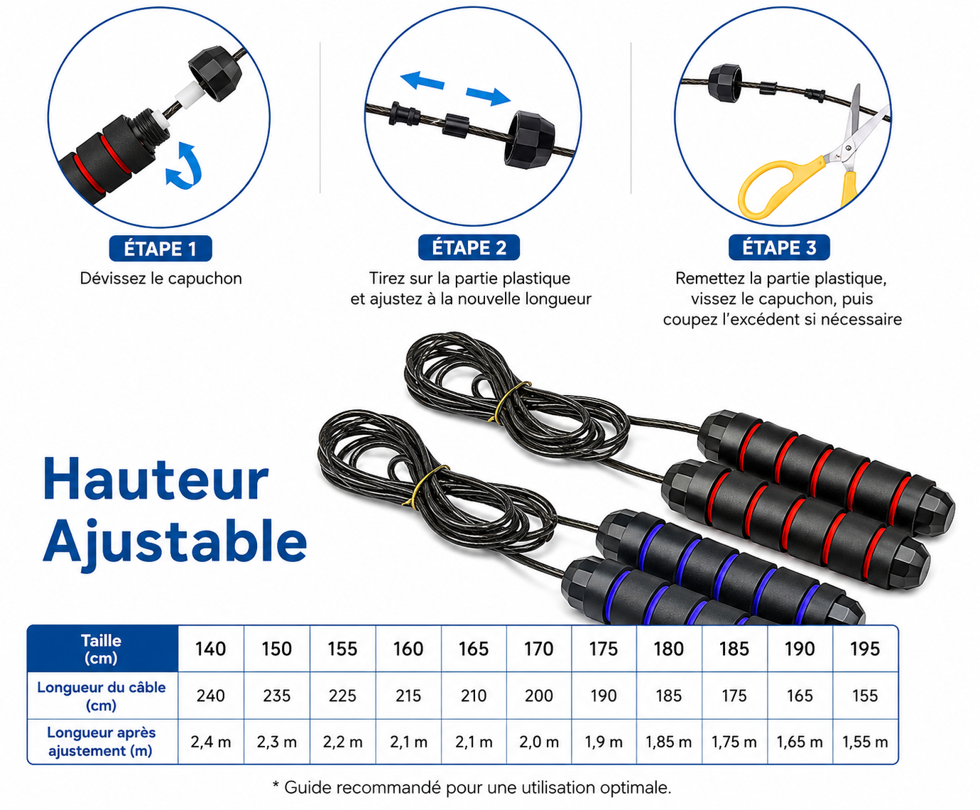 Corde à Sauter Réglable en Acier Anti-Enchevêtrement – Cardio & Fitness