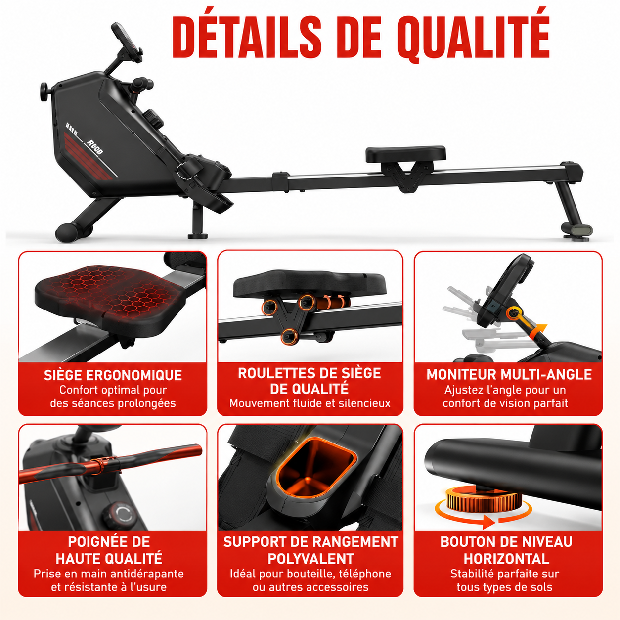 Rameur Magnétique Pliable Bluetooth 16 Niveaux – Charge Max 150 kg