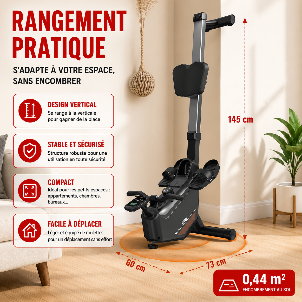 Rameur Magnétique Pliable Bluetooth 16 Niveaux – Charge Max 150 kg