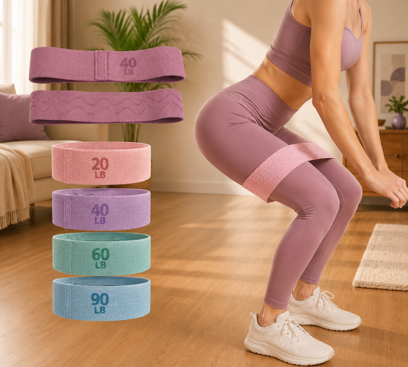 Bande de Résistance Fitness - Lot de 4 Elastiques pour Fessiers, Jambes & Yoga