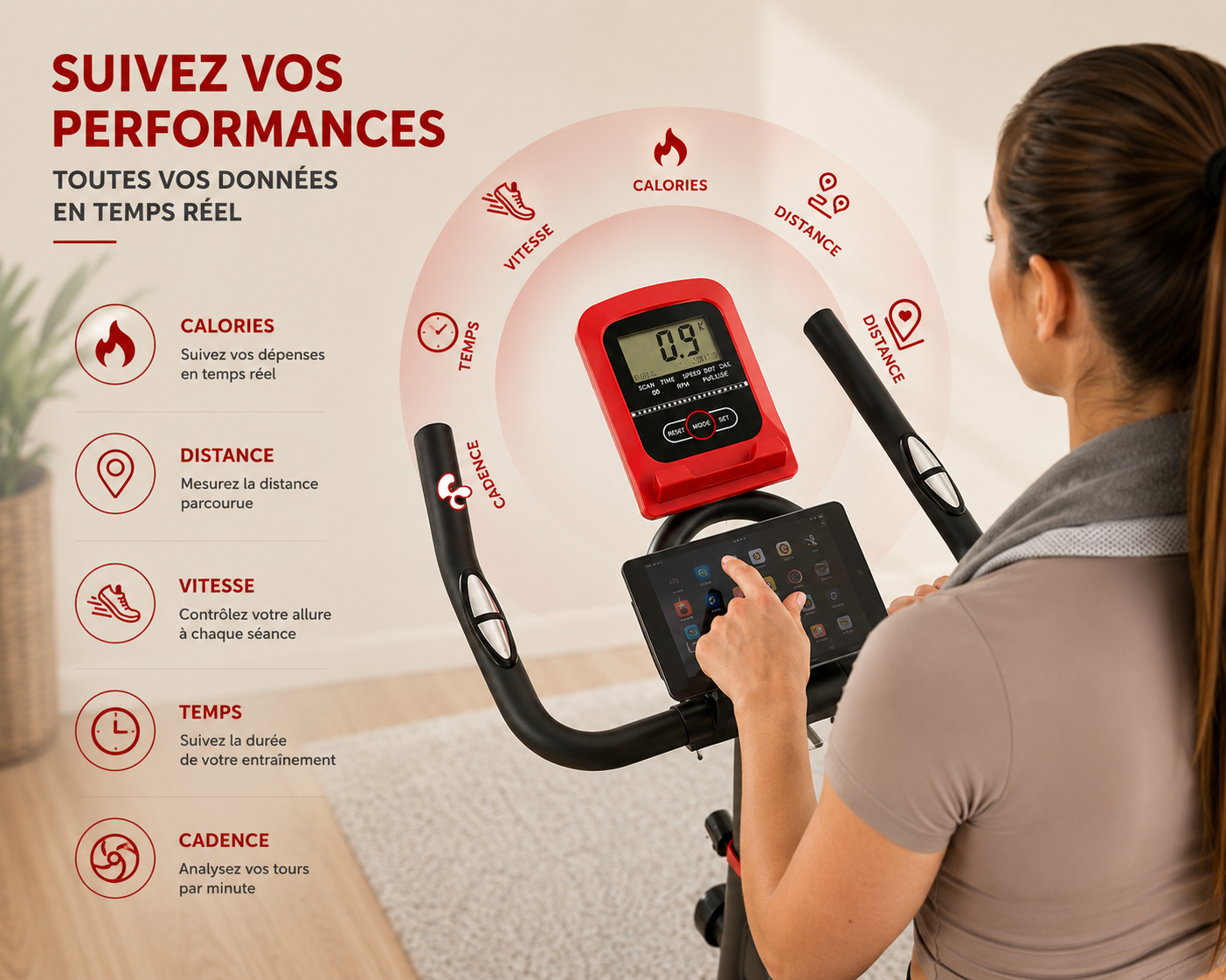Vélo spinning intérieur – Volant 6 kg, magnétique, cardio, 150 kg