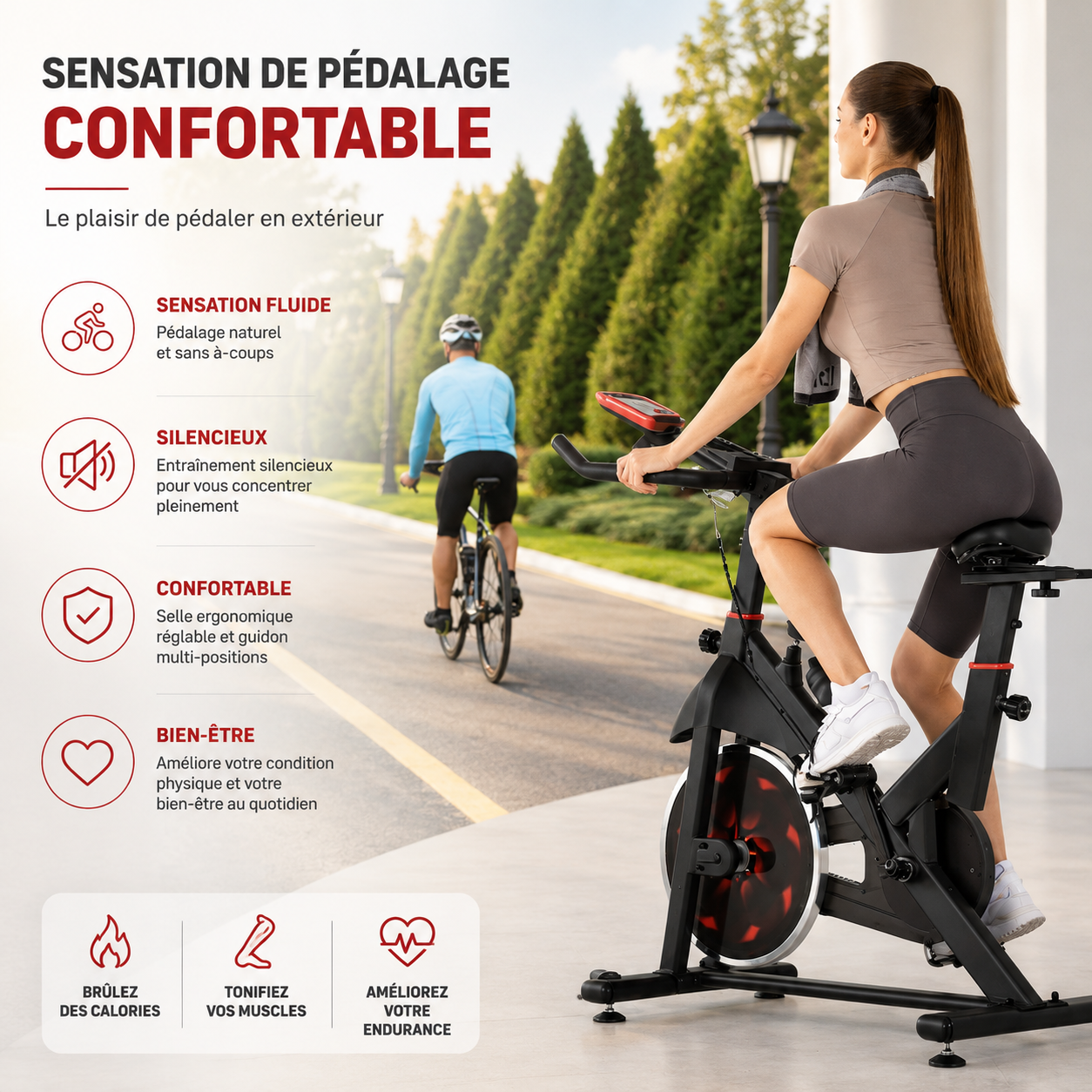 Vélo spinning intérieur – Volant 6 kg, magnétique, cardio, 150 kg