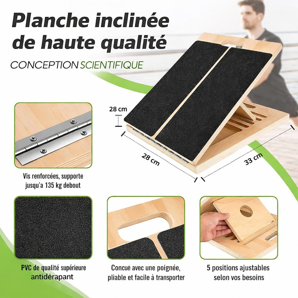 Planche inclinée réglable en bois – Étirement & Mobilité