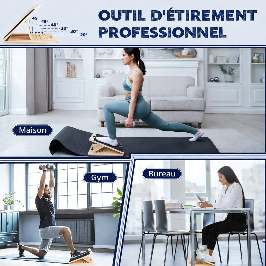 Planche inclinée réglable en bois – Étirement & Mobilité