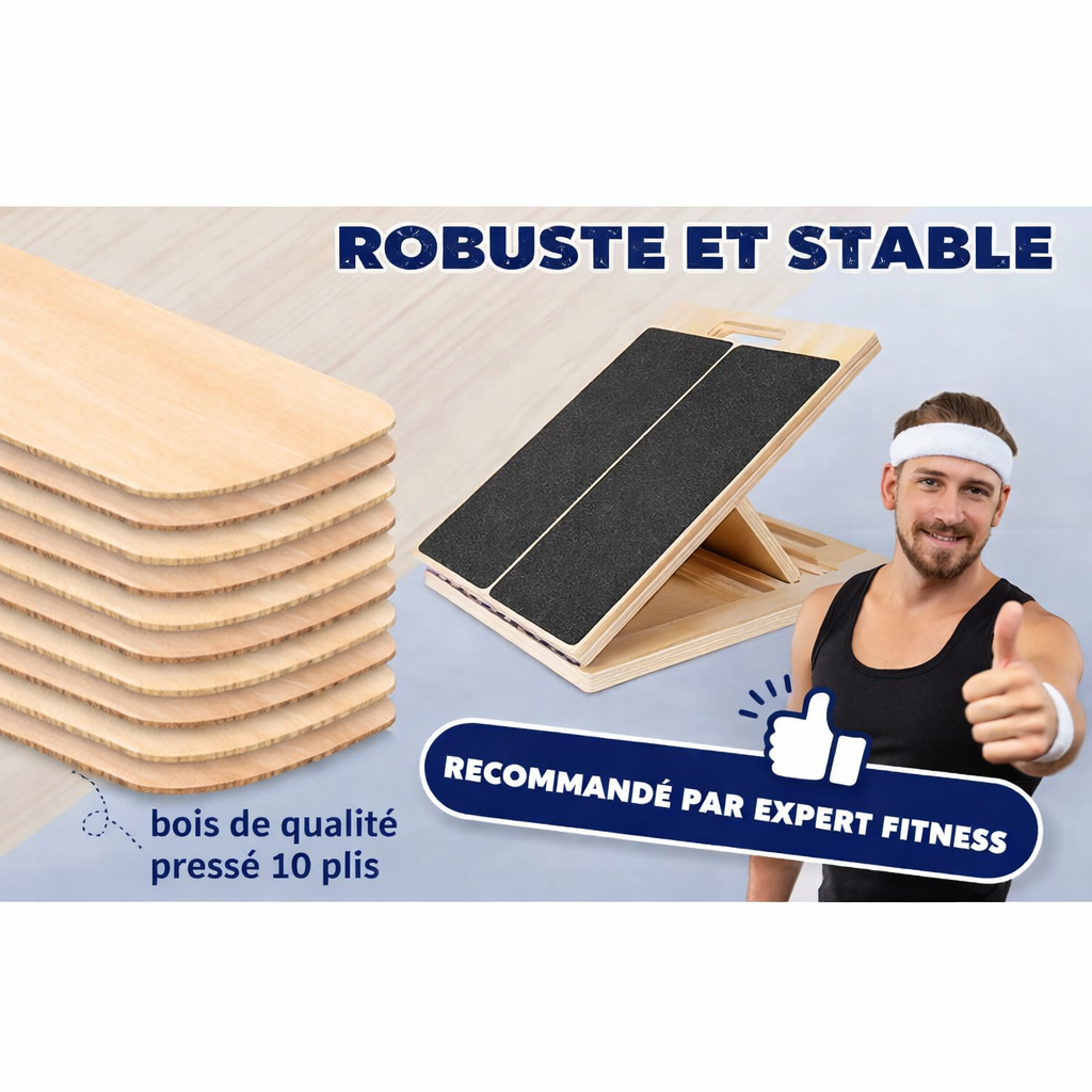 Planche inclinée réglable en bois – Étirement & Mobilité