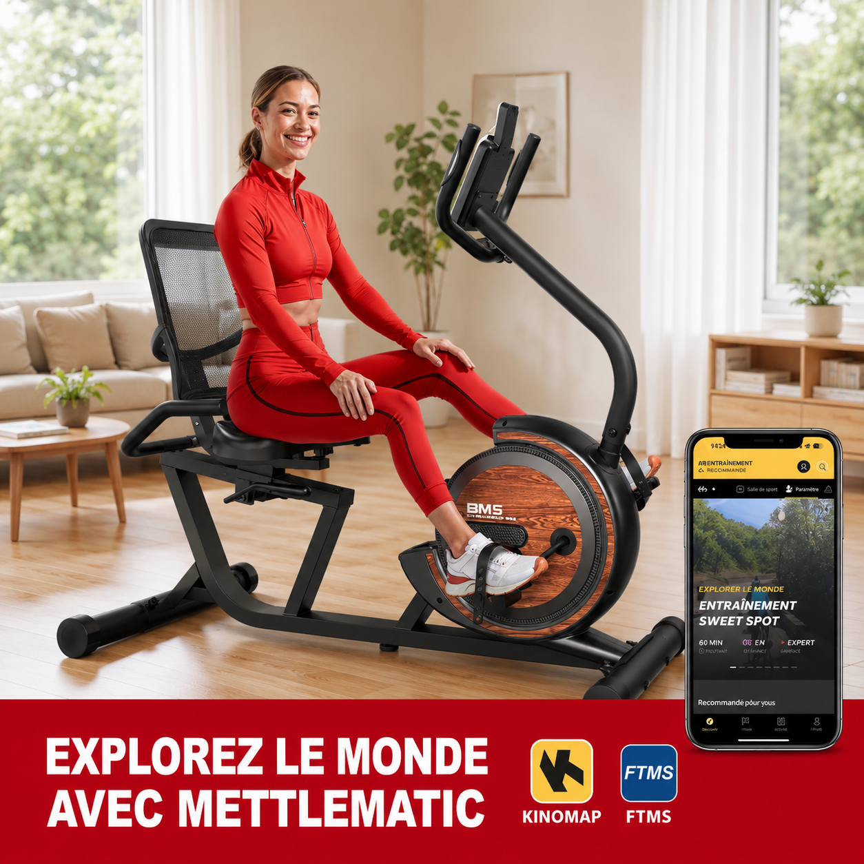 Vélo d'Exercice Couché Bominfit BM5 - 16 Niveaux Magnétiques Silencieux | Confort Rééducation