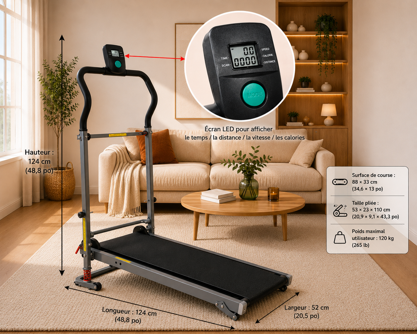 Tapis de Course Pliable Compact – Écran LED