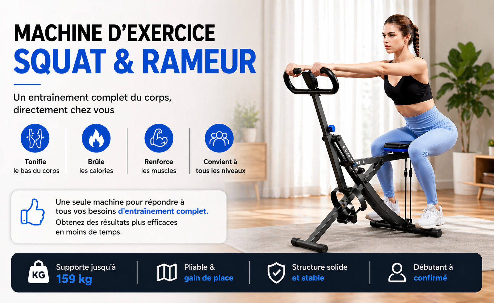 Machine à Squat 2-en-1 Pliable – Renforcement Jambes,  Fessiers & Abdos