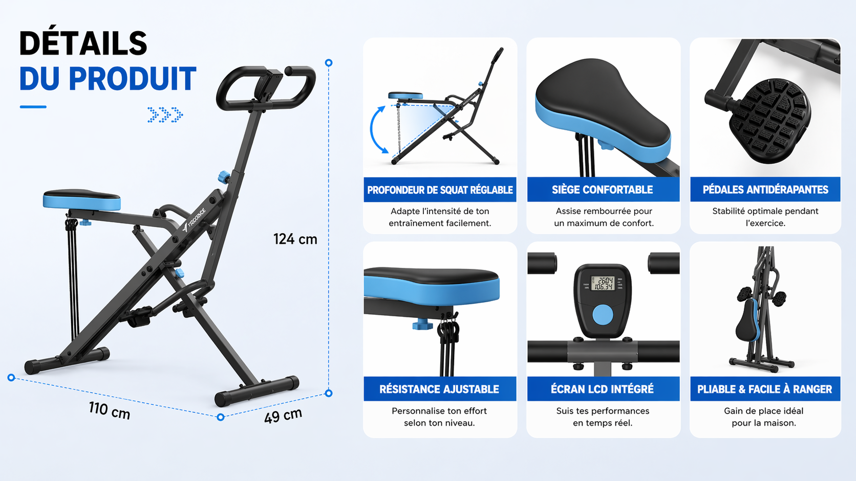 Machine à Squat 2-en-1 Pliable – Renforcement Jambes,  Fessiers & Abdos