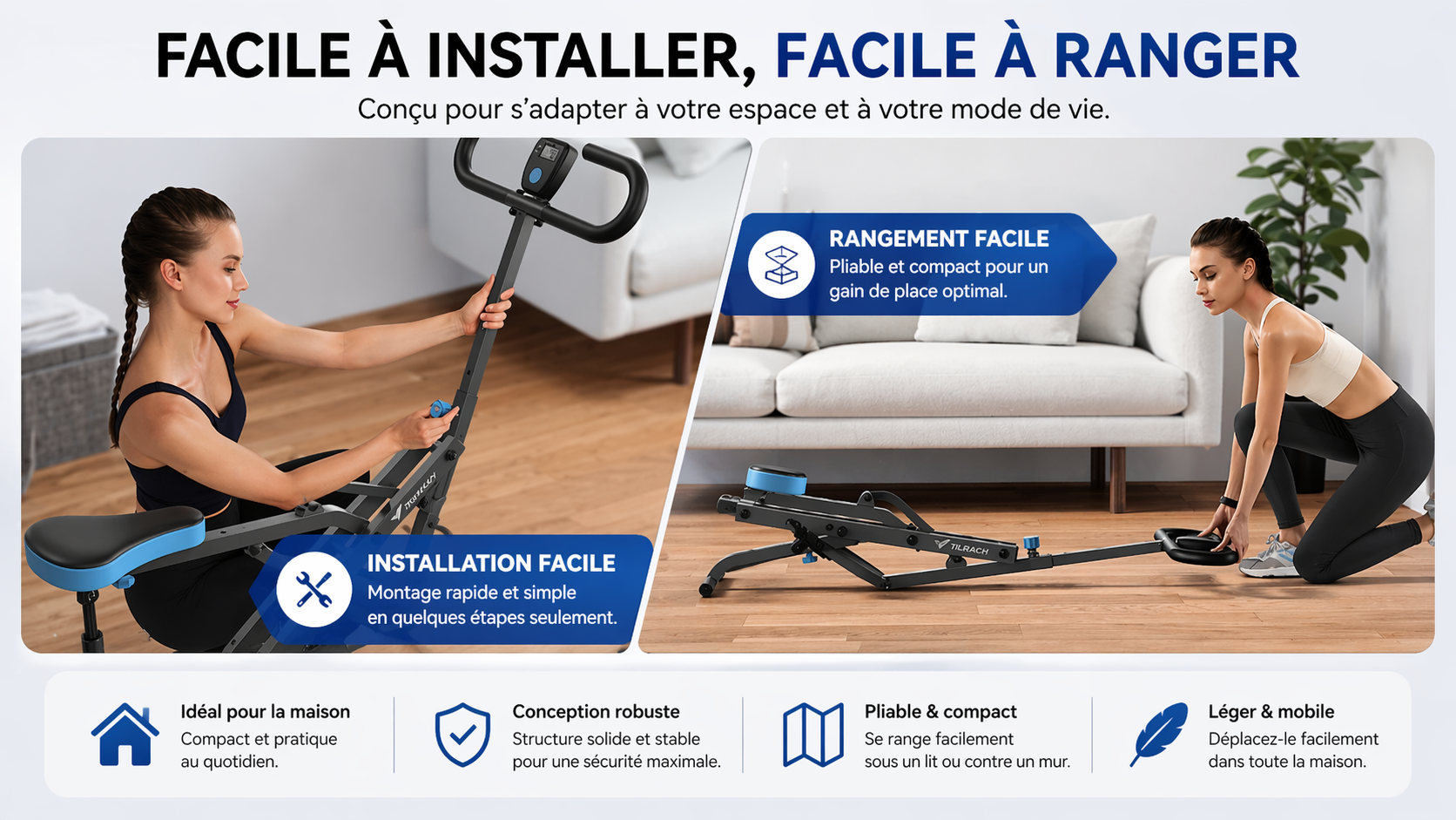 Machine à Squat 2-en-1 Pliable – Renforcement Jambes,  Fessiers & Abdos