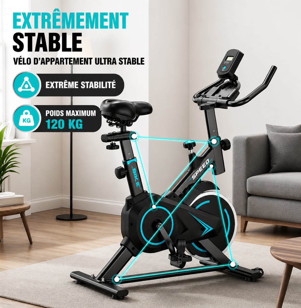 Vélo d’Appartement Fitness | Écran LCD, Réglable & Entraînement Complet à Domicile (120 kg)