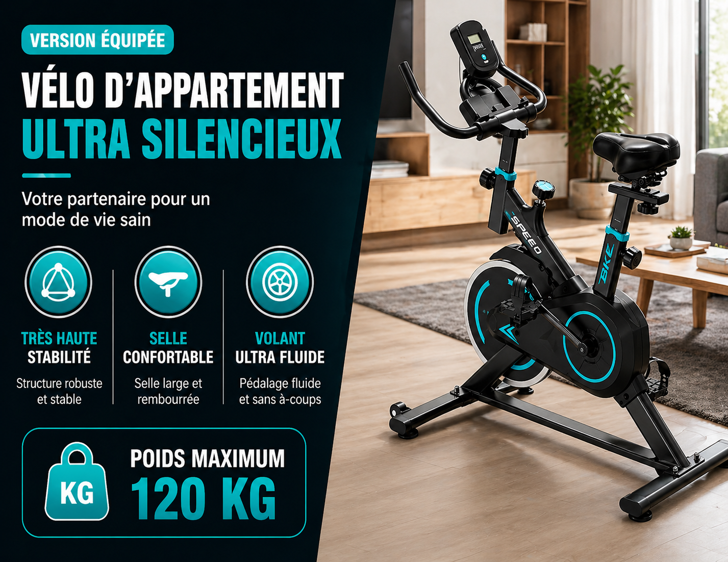 Vélo d’Appartement Fitness | Écran LCD, Réglable & Entraînement Complet à Domicile (120 kg)