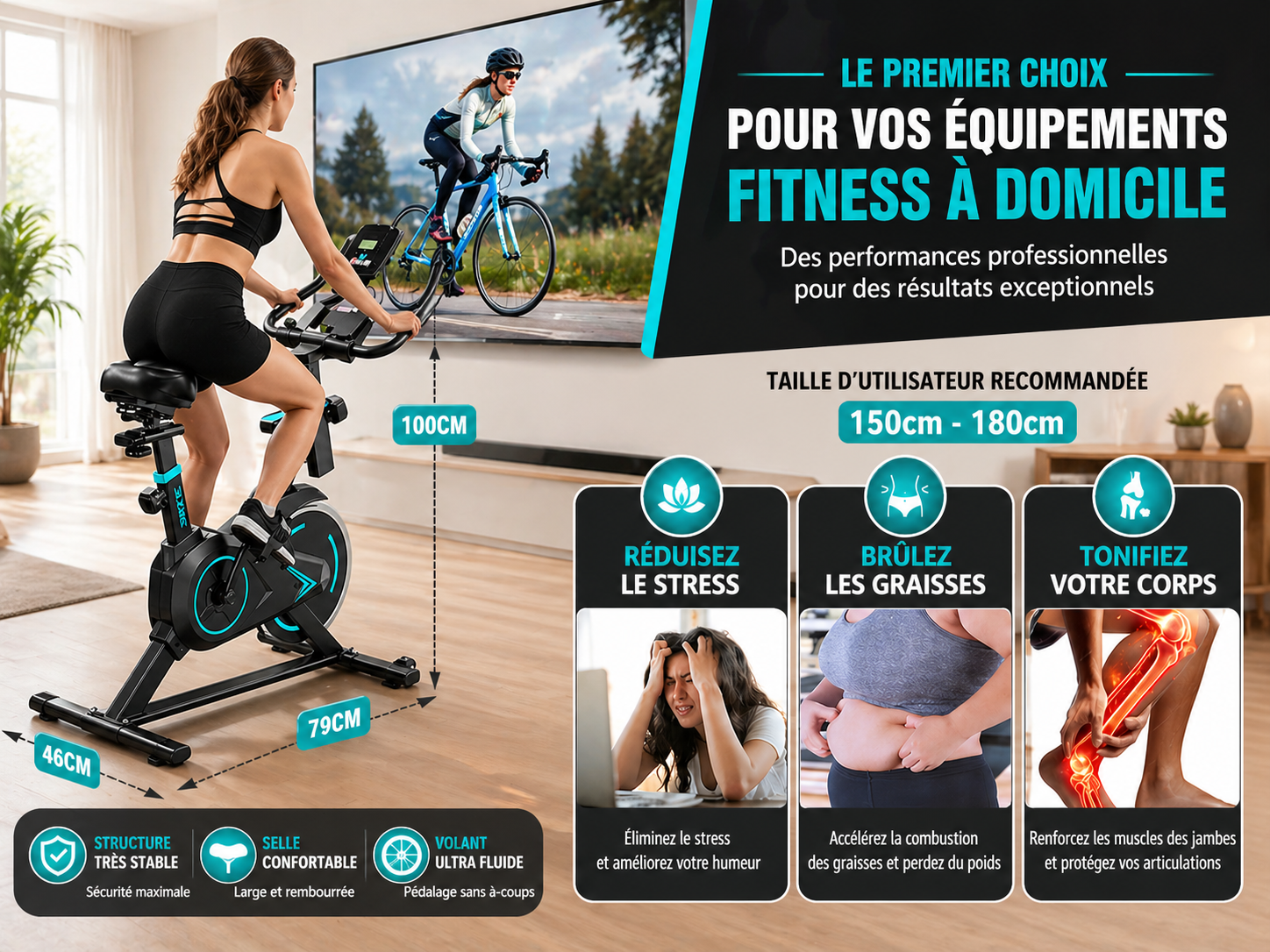 Vélo d’Appartement Fitness | Écran LCD, Réglable & Entraînement Complet à Domicile (120 kg)