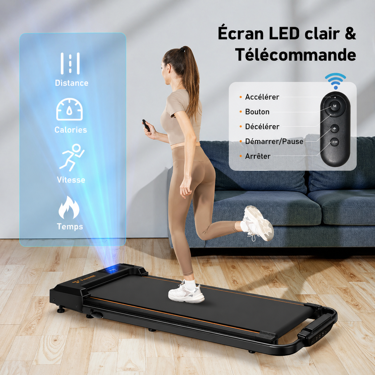 Tapis de marche compact 2.5 HP – Silencieux, antidérapant, idéal perte de poids à domicile