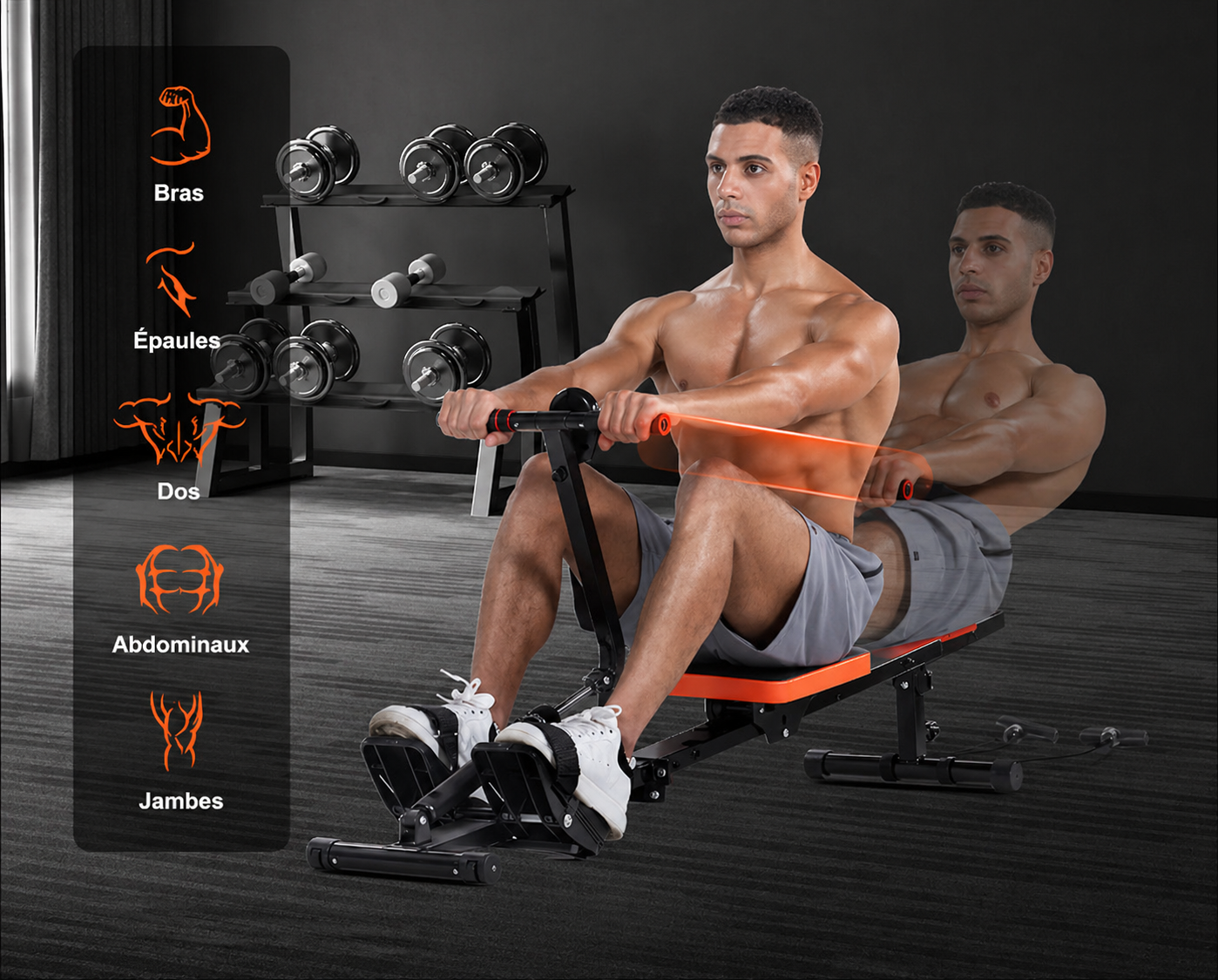 Rameur pliable maison – 12 niveaux de résistance- Cardio complet & gain de place