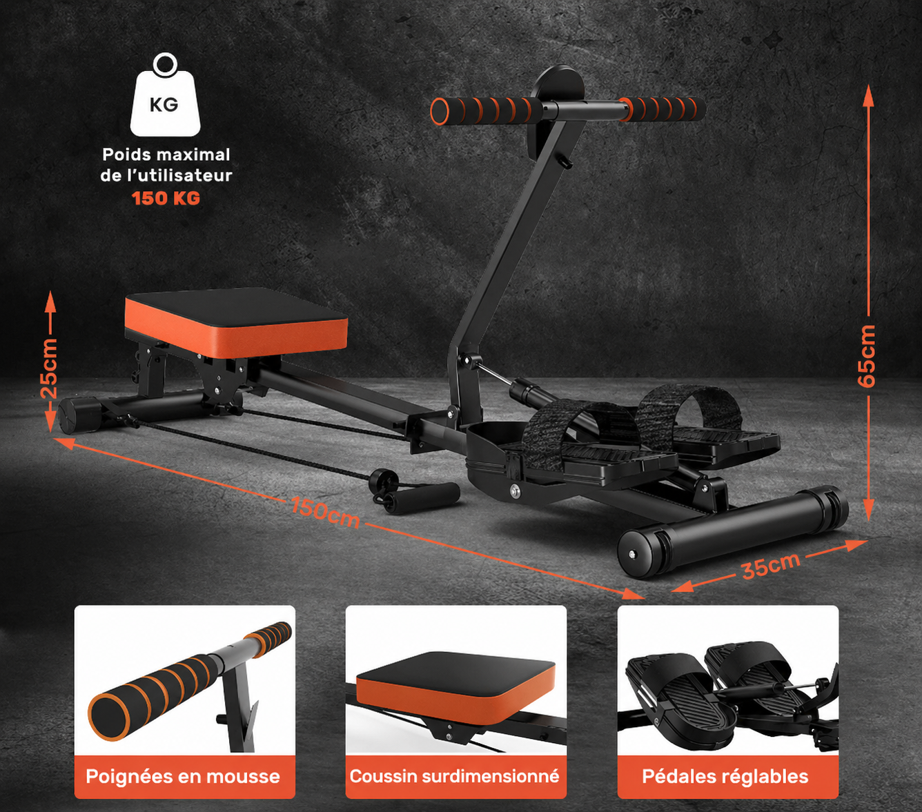 Rameur pliable maison – 12 niveaux de résistance- Cardio complet & gain de place