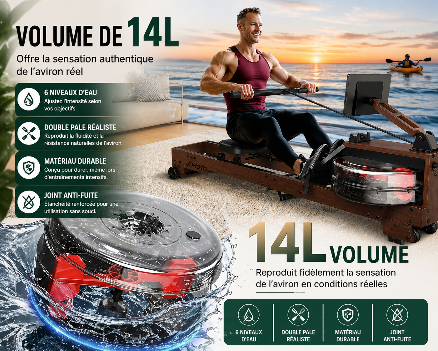 Rameur en Bois Pliant – Résistance à Eau – 175 kg