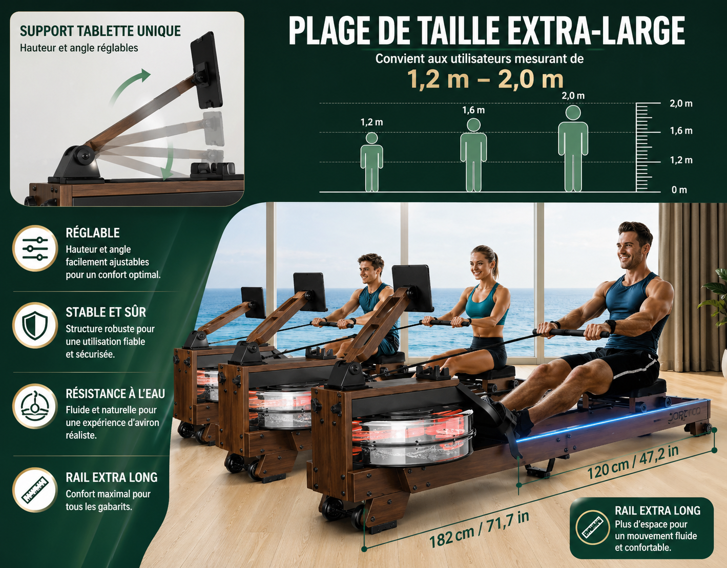 Rameur en Bois Pliant – Résistance à Eau – 175 kg