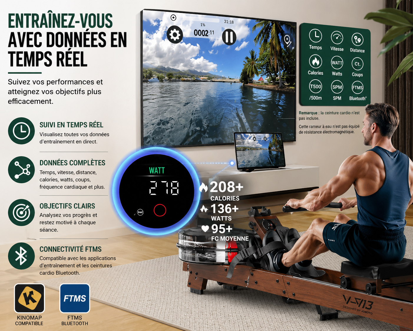 Rameur en Bois Pliant – Résistance à Eau – 175 kg