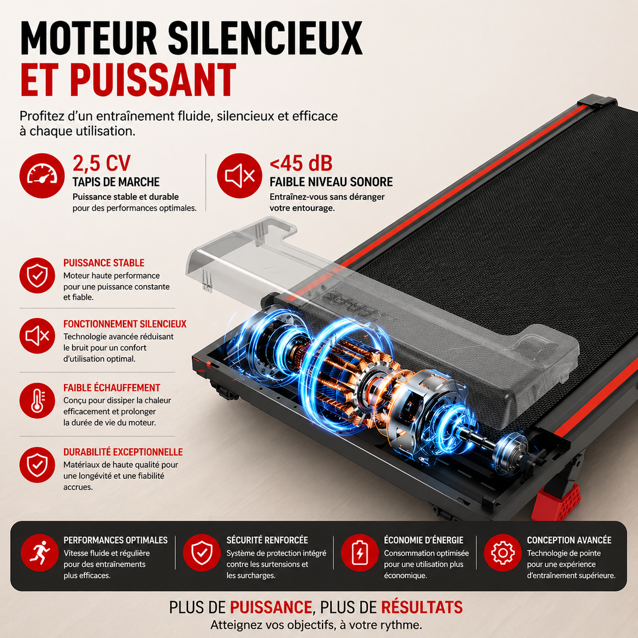 Tapis de course compact inclinable 10km/h- Cardio, marche intensive