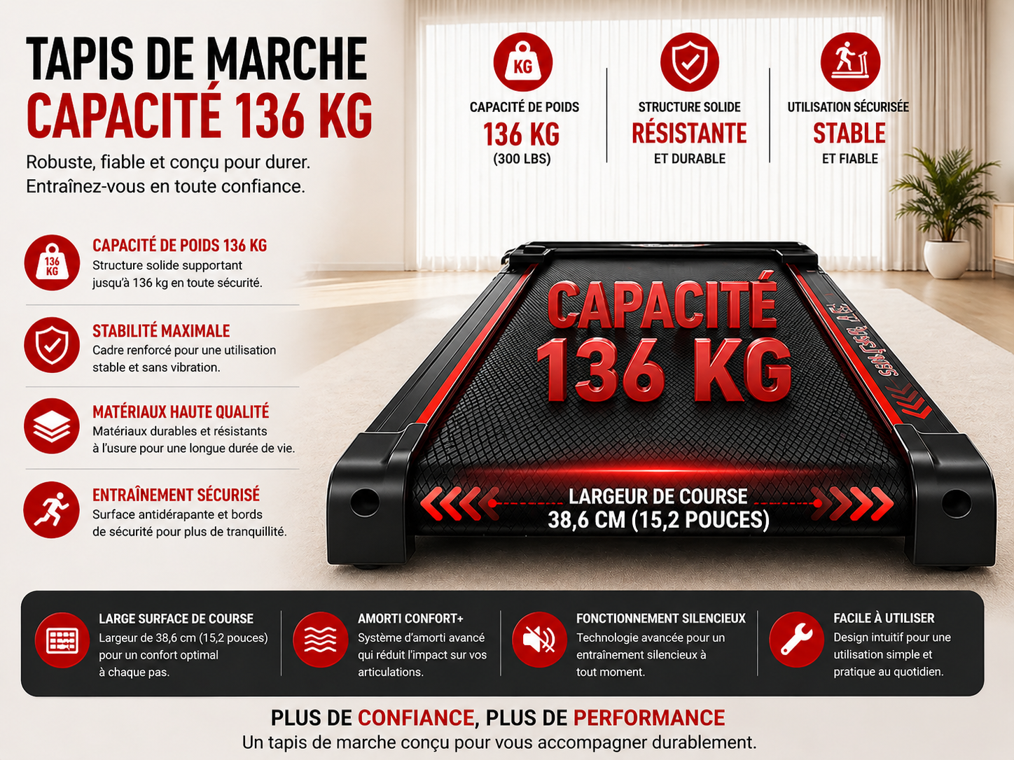 Tapis de course compact inclinable 10km/h- Cardio, marche intensive