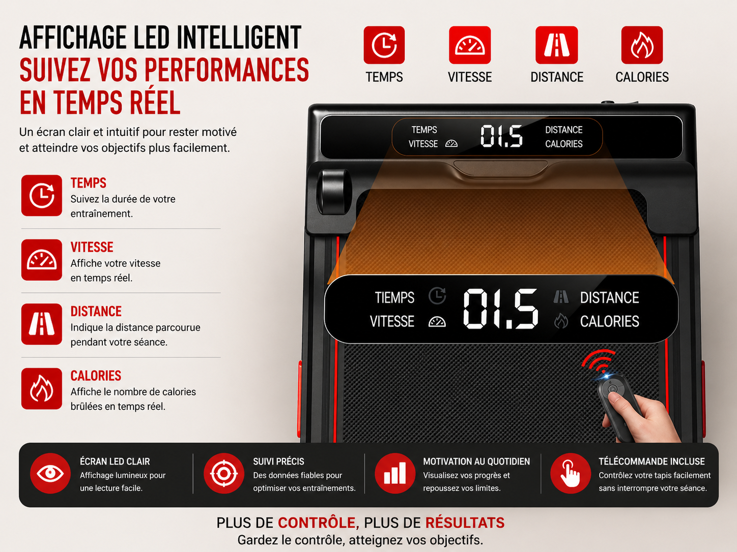 Tapis de course compact inclinable 10km/h- Cardio, marche intensive