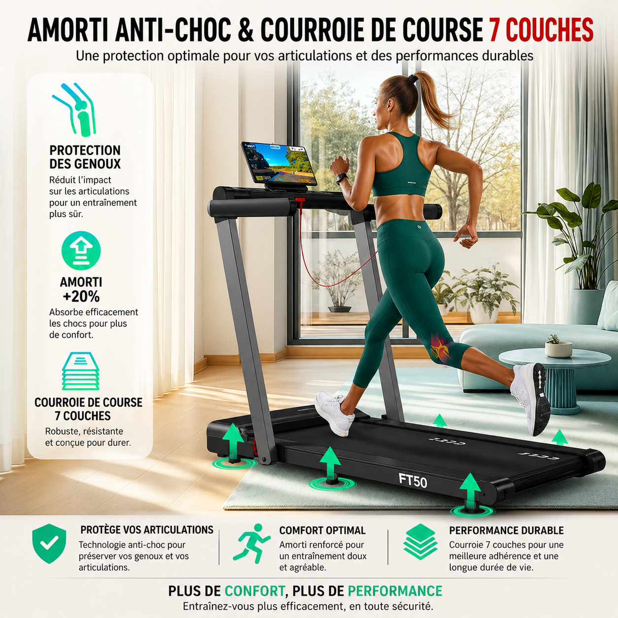 Tapis de course pliable 4-en-1 - Bluetooth 12km/h