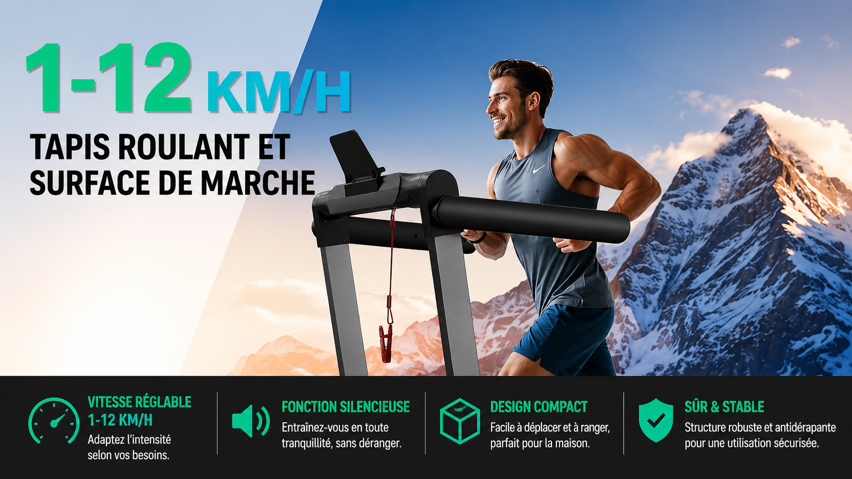 Tapis de course pliable 4-en-1 - Bluetooth 12km/h