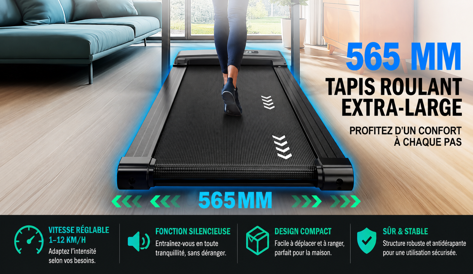 Tapis de course pliable 4-en-1 - Bluetooth 12km/h