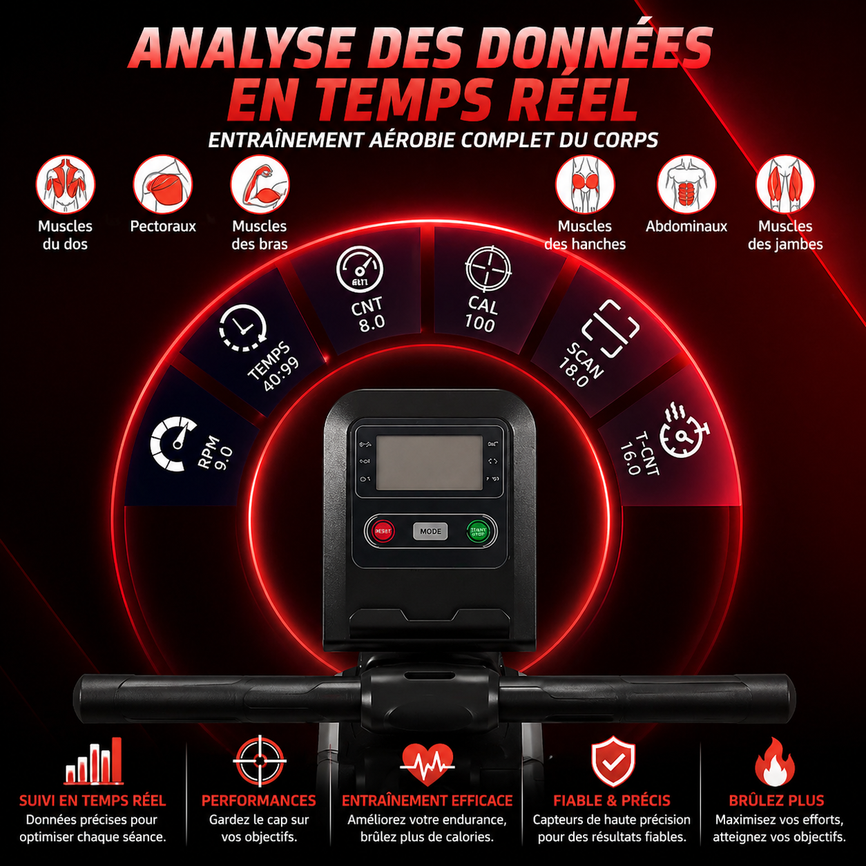 Rameur magnétique Compact - 16 Niveaux de Résistance & Ecran LCD Silencieux