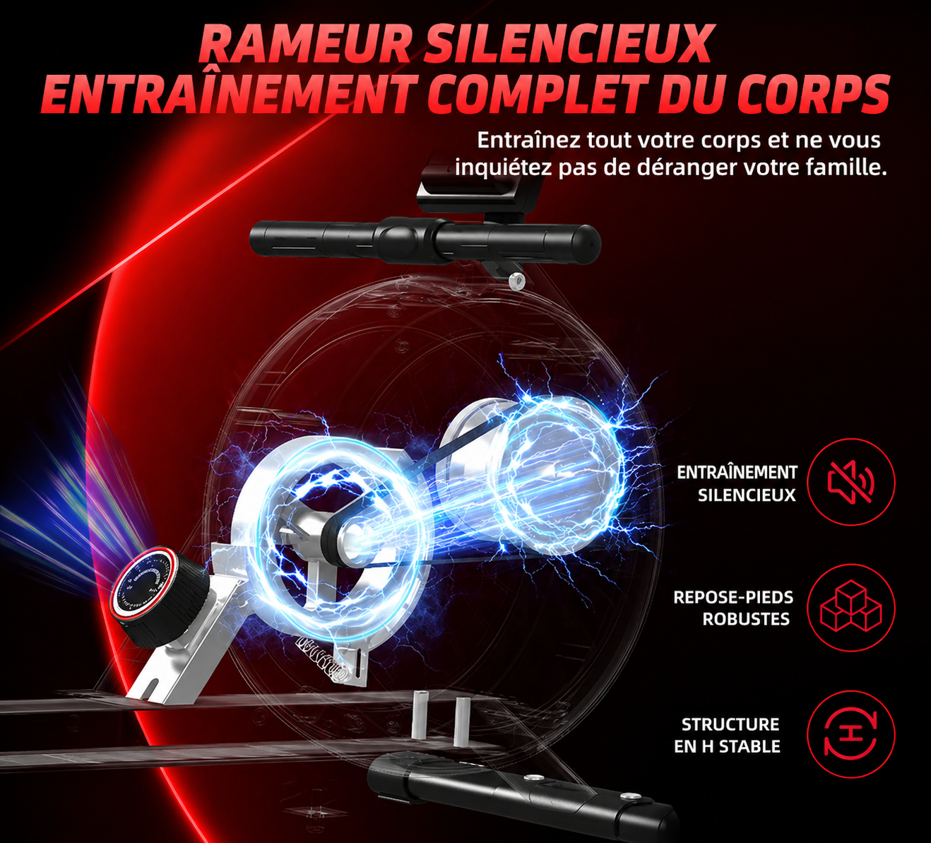 Rameur magnétique Compact - 16 Niveaux de Résistance & Ecran LCD Silencieux