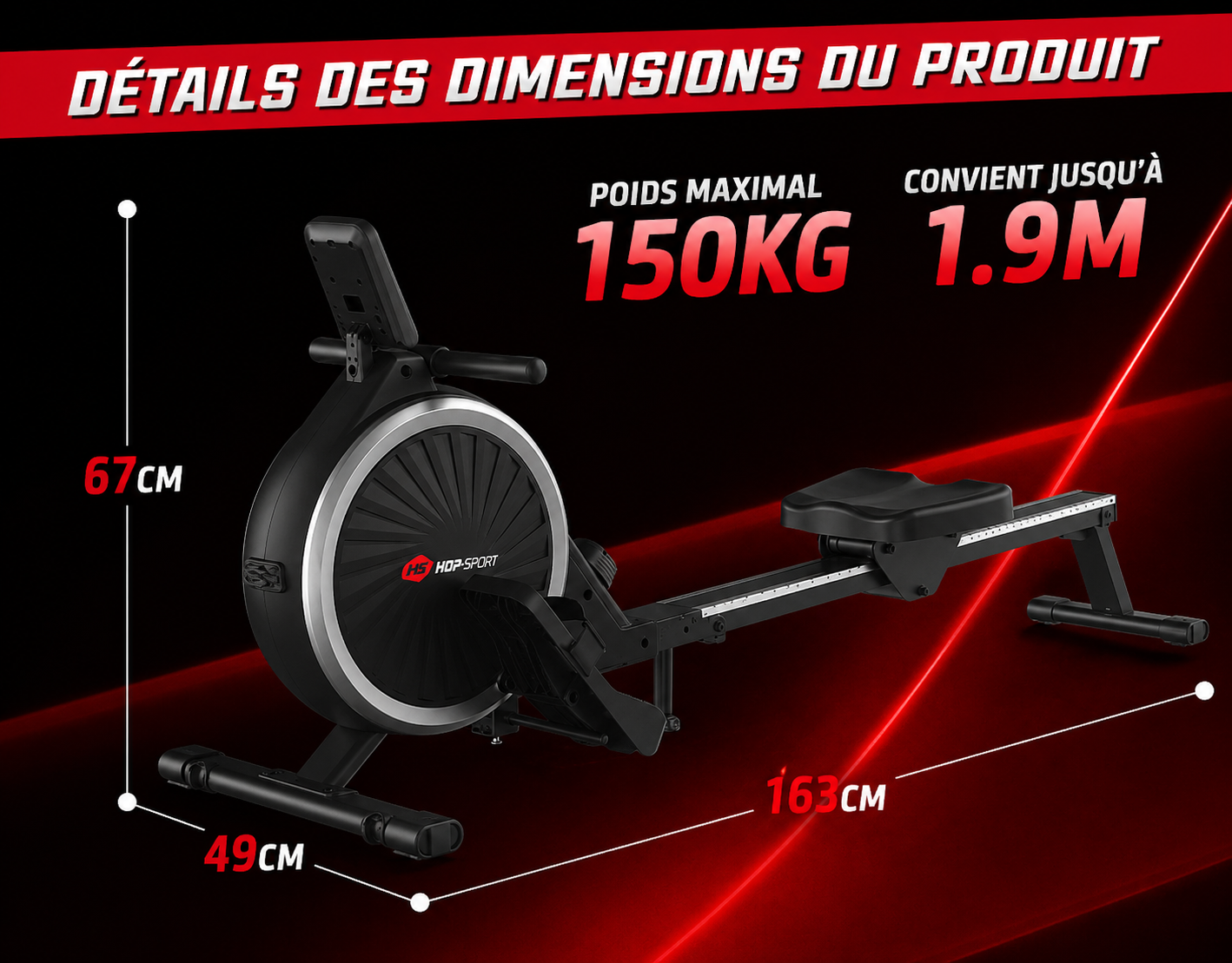 Rameur magnétique Compact - 16 Niveaux de Résistance & Ecran LCD Silencieux
