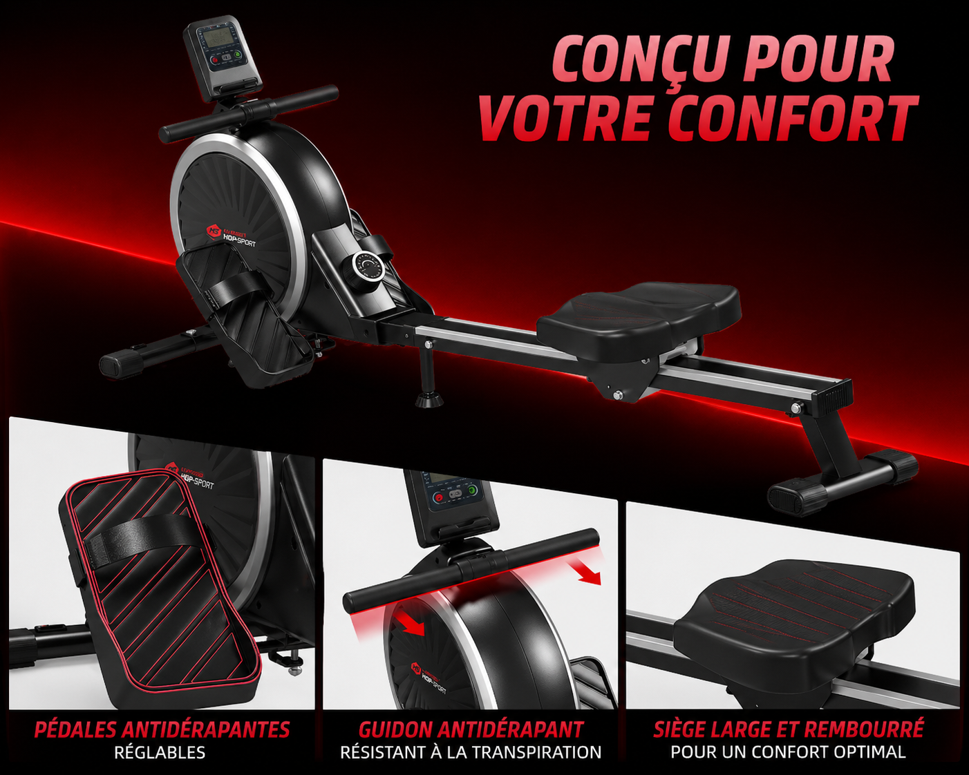 Rameur magnétique Compact - 16 Niveaux de Résistance & Ecran LCD Silencieux