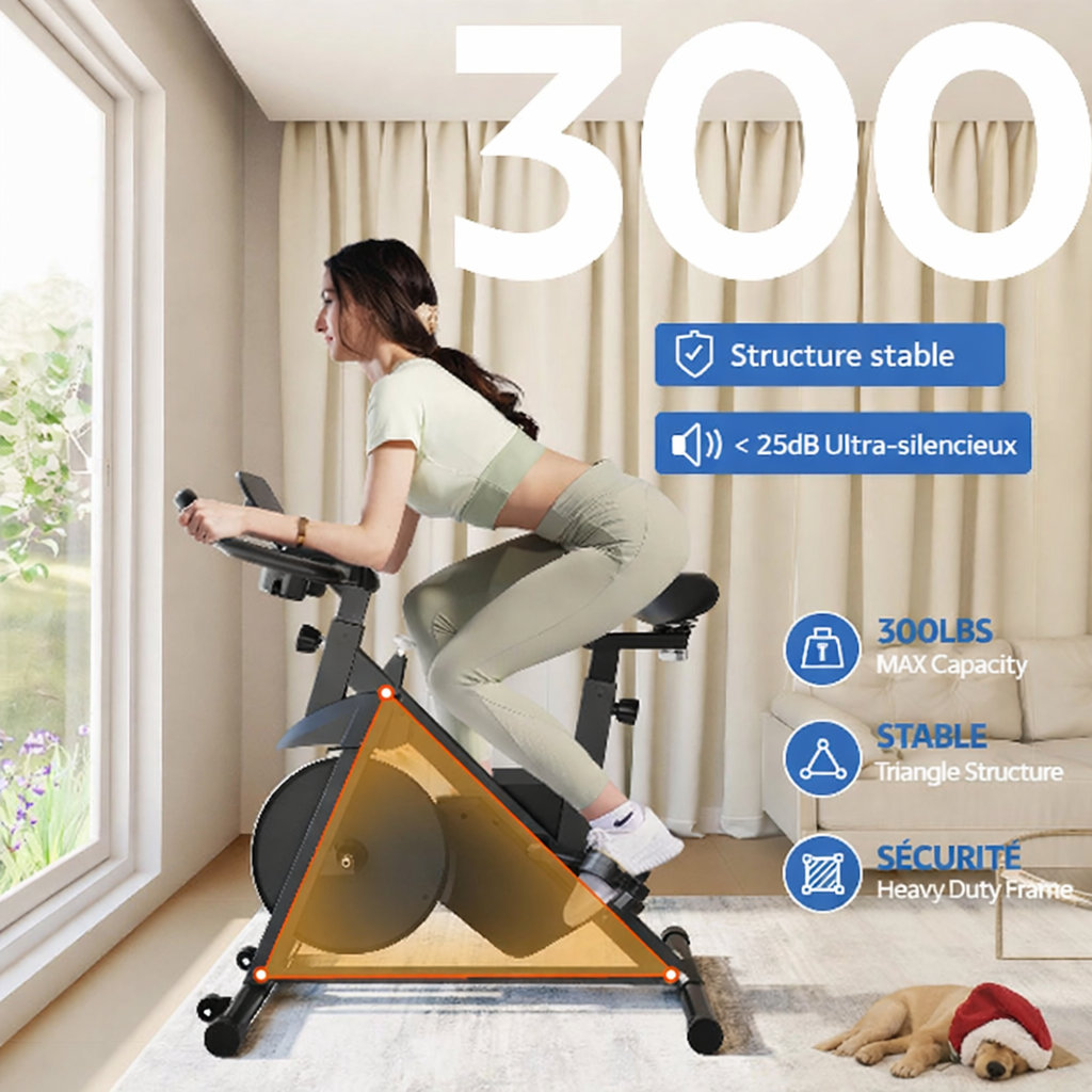 Vélo d’appartement magnétique, 32 niveaux de résistance, écran LCD, capacité 100 kg