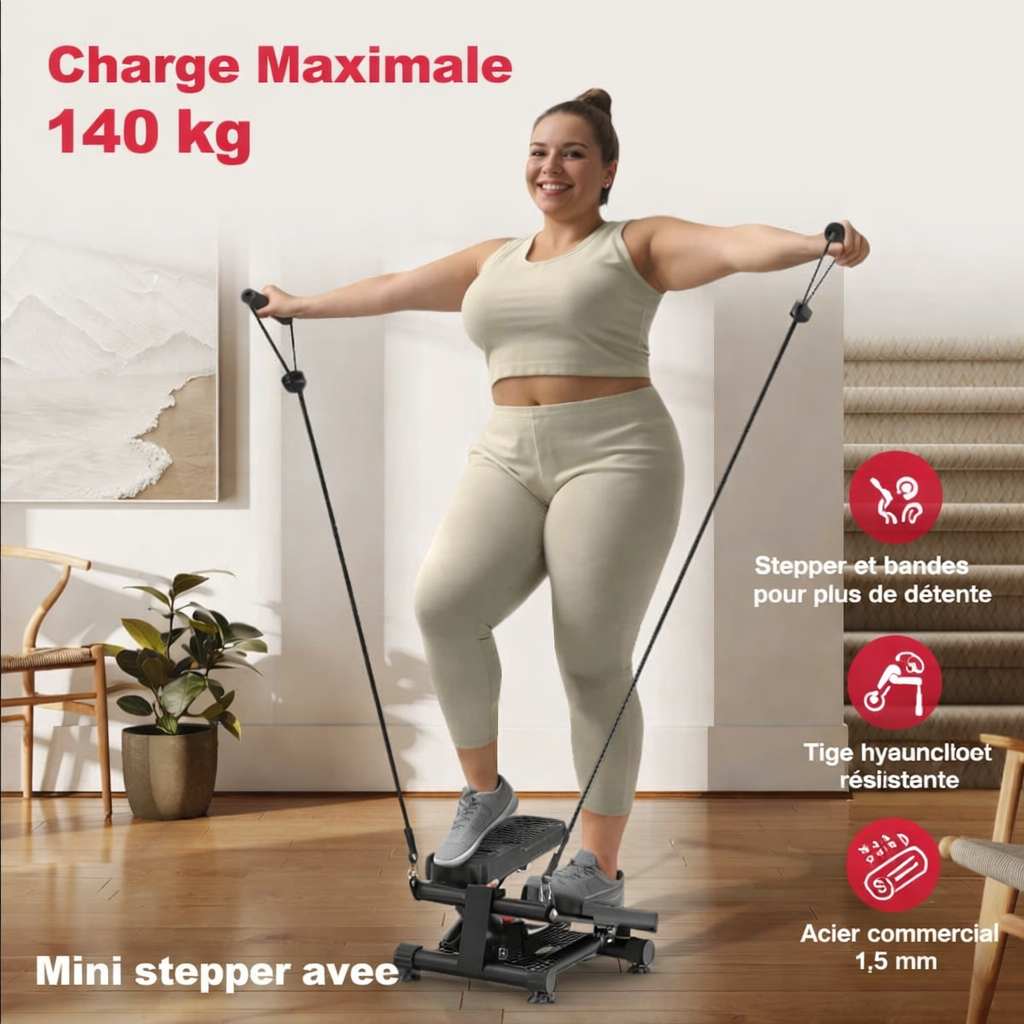 Mini Stepper Compact  avec Elastiques de Résistance – Fitness Maison & Bureau