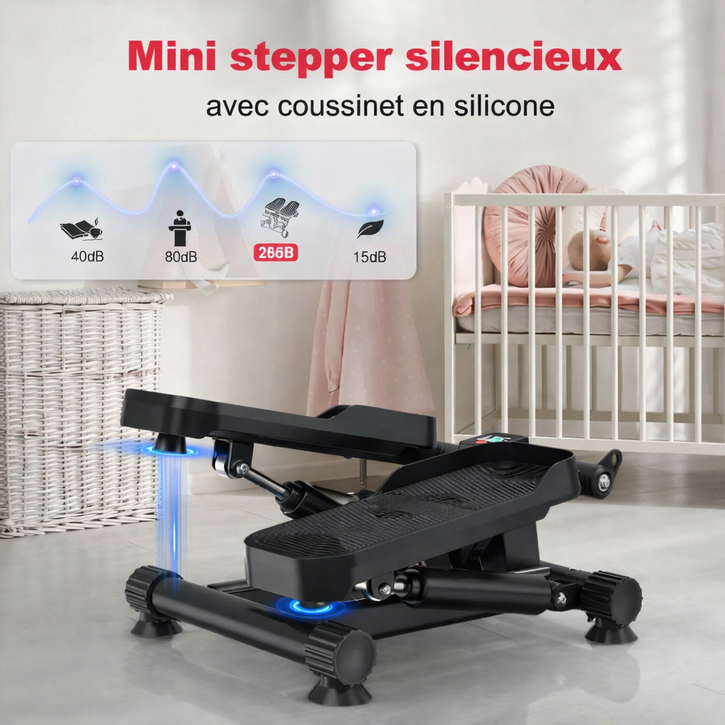 Mini Stepper Compact  avec Elastiques de Résistance – Fitness Maison & Bureau