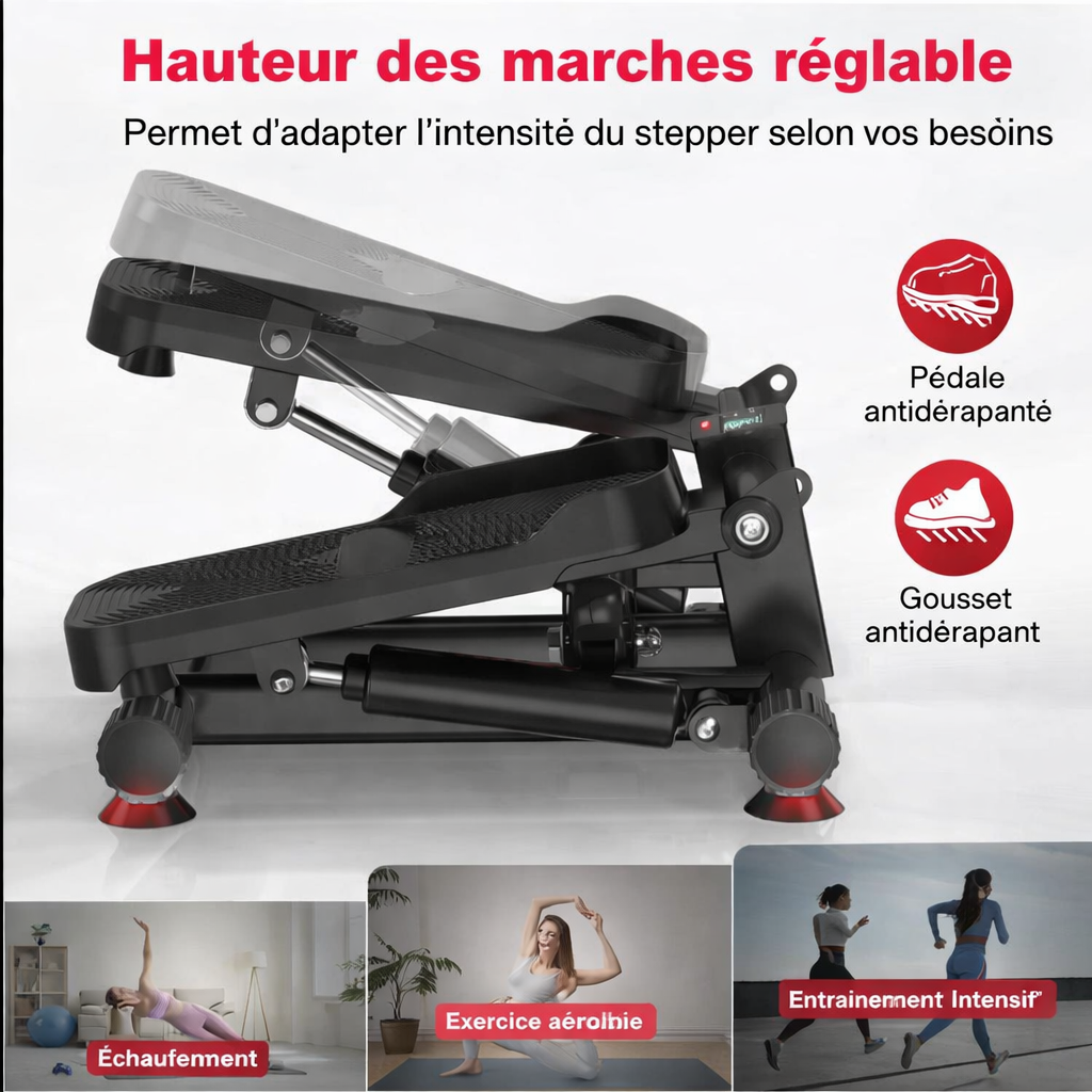 Mini Stepper Compact  avec Elastiques de Résistance – Fitness Maison & Bureau