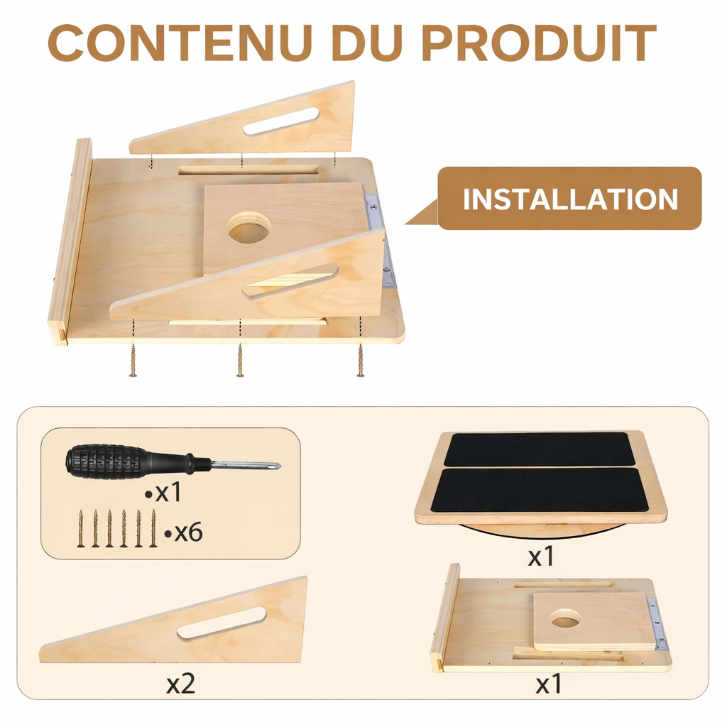 Planche d’équilibre en bois renforcement corps stabilité antidérapante durable maison bureau hommes femmes
