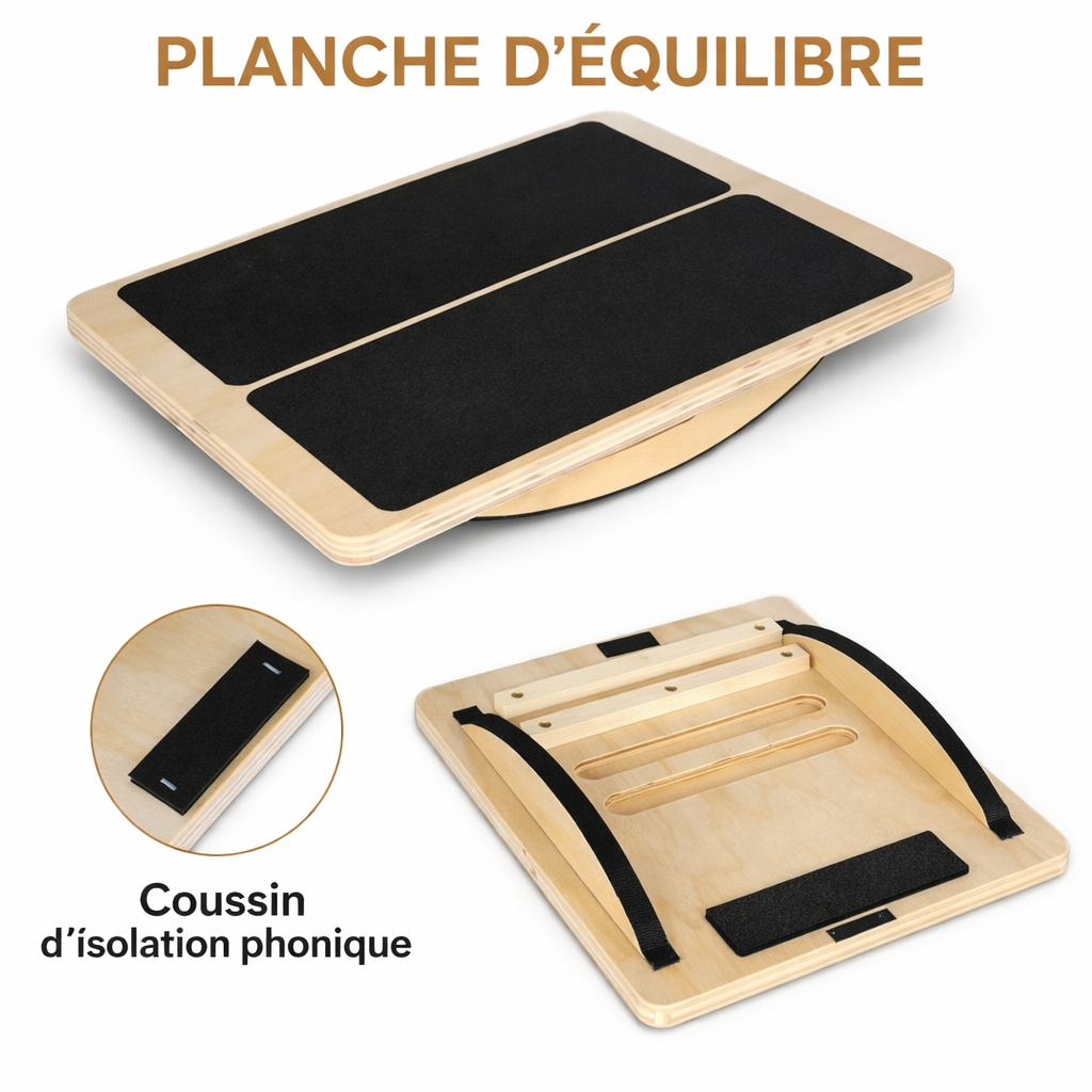 Planche d’équilibre en bois renforcement corps stabilité antidérapante durable maison bureau hommes femmes