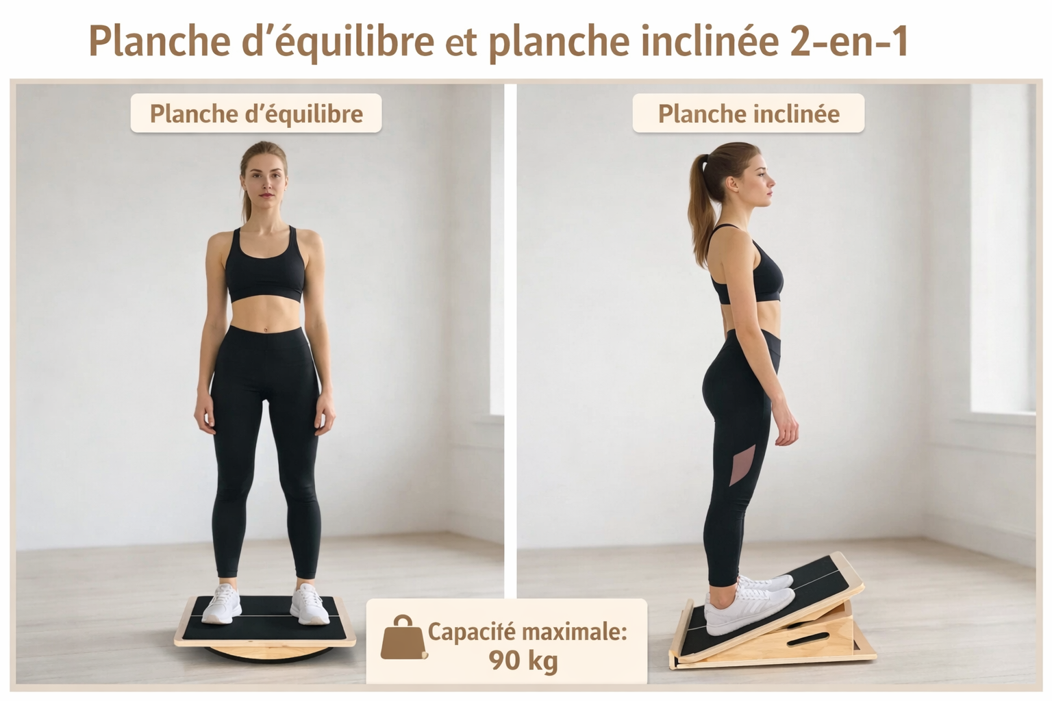 Planche d’équilibre en bois renforcement corps stabilité antidérapante durable maison bureau hommes femmes