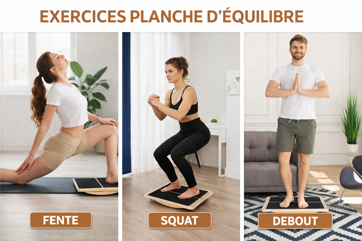 Planche d’équilibre en bois renforcement corps stabilité antidérapante durable maison bureau hommes femmes