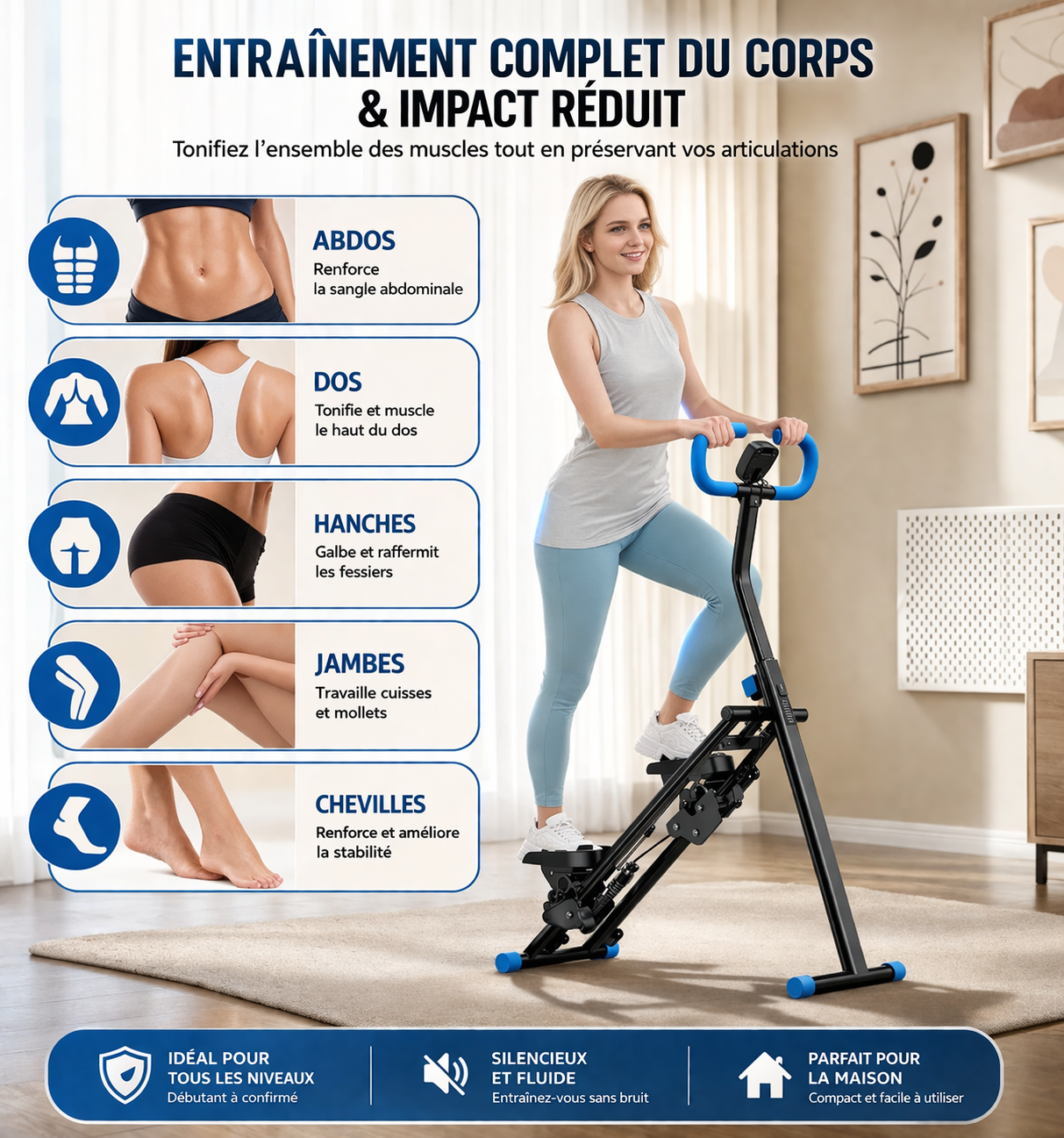 Stepper Escalier Fitness Pliable – Machine Cardio Corps Entier, 150 kg, Compact Maison