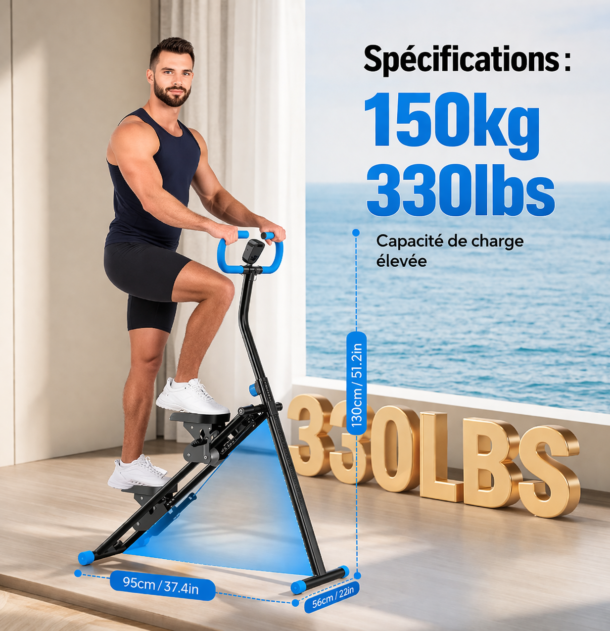 Stepper Escalier Fitness Pliable – Machine Cardio Corps Entier, 150 kg, Compact Maison