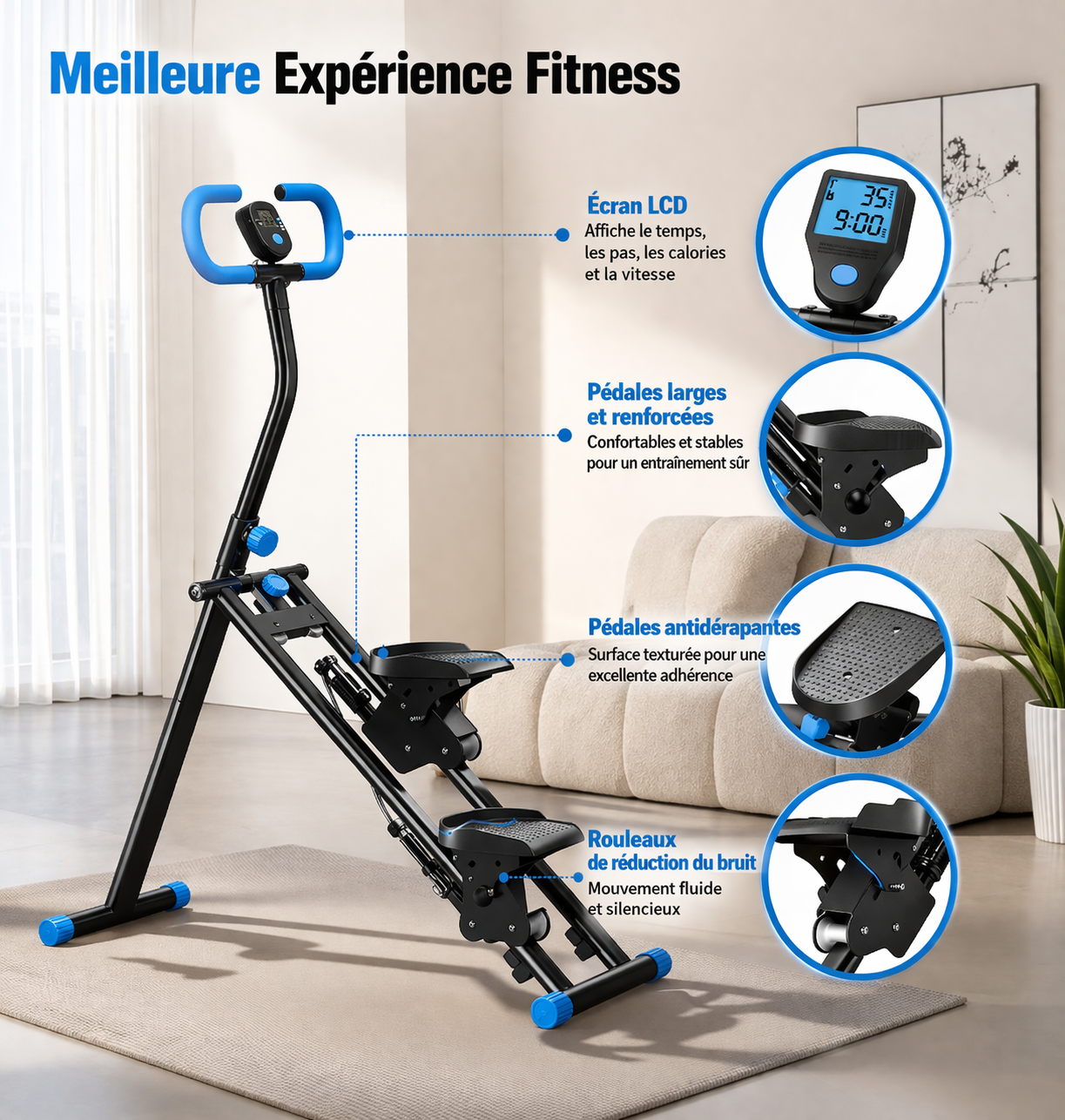 Stepper Escalier Fitness Pliable – Machine Cardio Corps Entier, 150 kg, Compact Maison